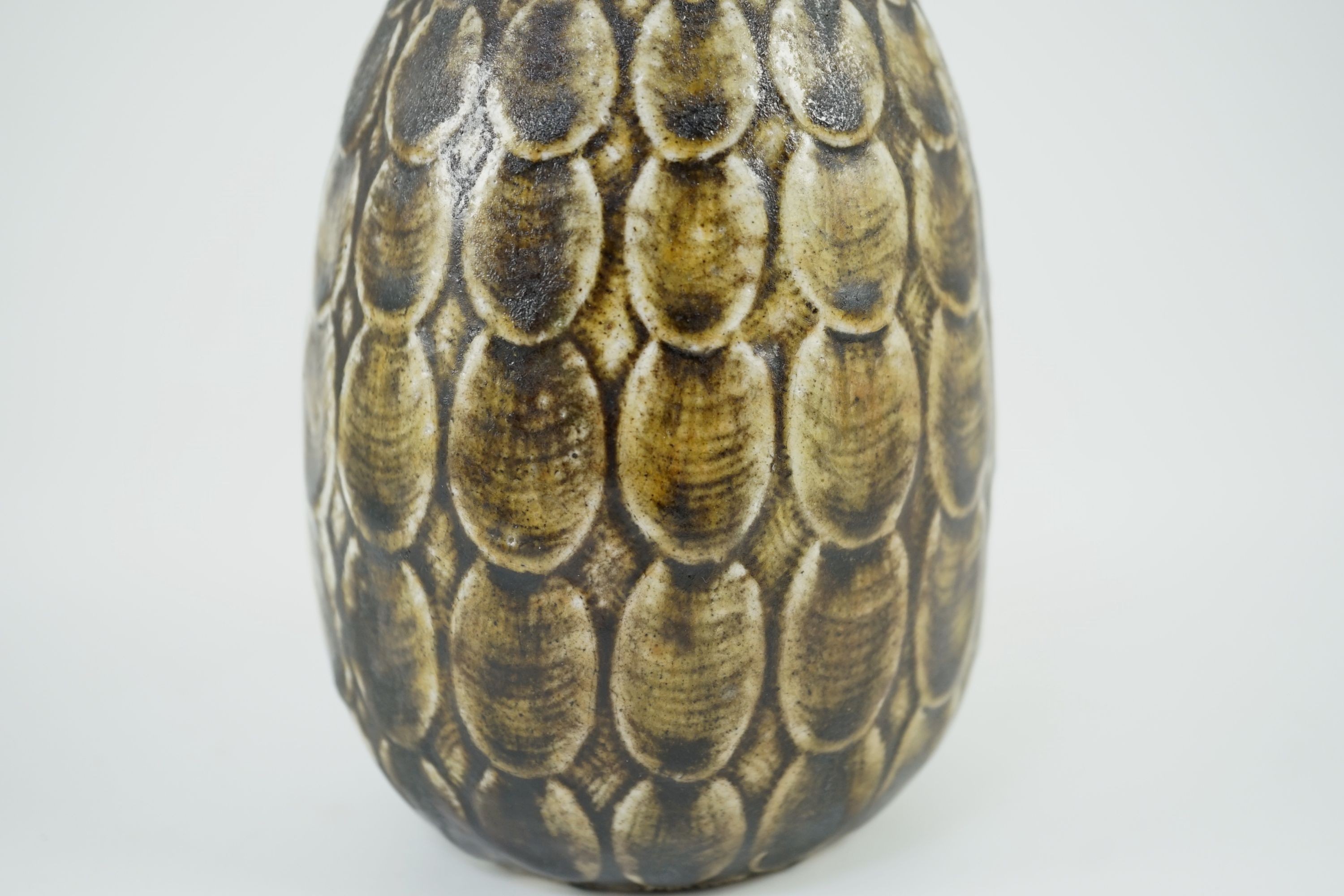 A Martin Brothers scale pattern ovoid small vase, dated 1910, 13.5 cm high